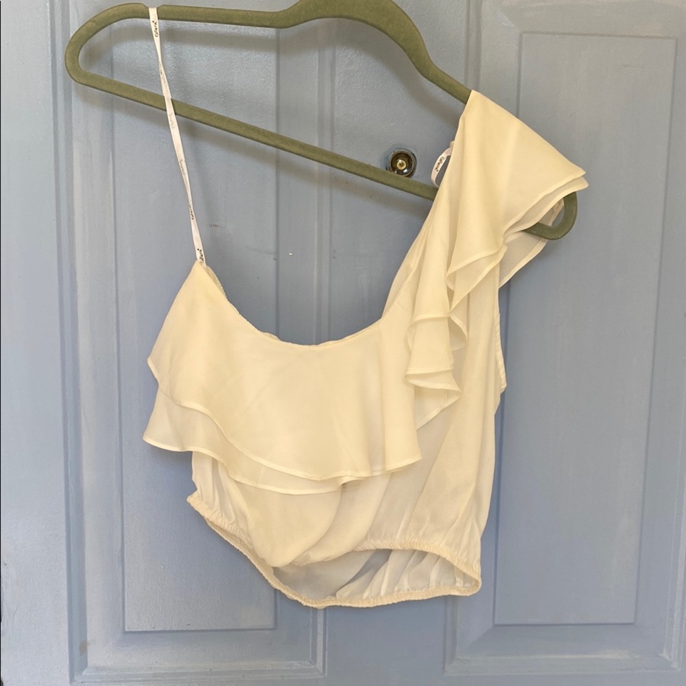 White Ruffled One-Shoulder Top